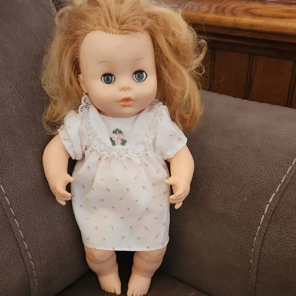 Adorable Vintage Horsman Blonde Doll with White Dress